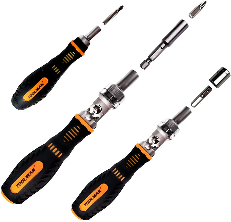 TOOLMAK 61pcs Ratcheting Screwdriver Set Socket Set Precision Screwdriver Bit Set with Rotatable Ratchet Handles & Storage Case Household Repair Tool Kits for Bike Watches and glasses phones etc - Image 3